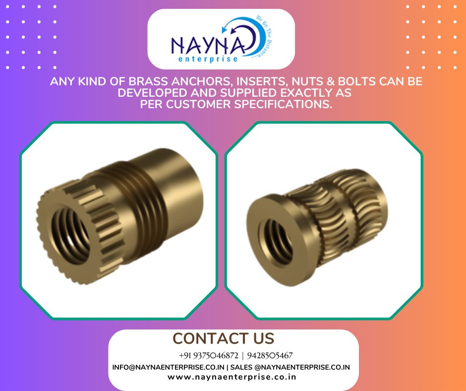 naynaenter's tweet photo. Manufacturer and supplier Nayna Enterprise. We produce bolts, nuts, washers, and other fastener products in our plant in India.
Contact me with questions. +91 9375046872 | 9428505467 info@naynaenterprise.co.in
https://t.co/arrpjkKwfX #brasspprinserts #exporters #india. https://t.co/aER2UI1Eho