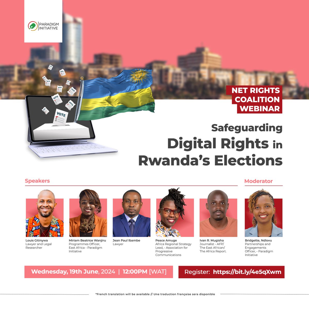 I will be speaking at a webinar organised by the Net Rights Coalition on Safeguarding digital rights in Rwanda’s elections on June 19, 2024 from 16:00 PM EAT. Please register to attend  us06web.zoom.us/webinar/regist…