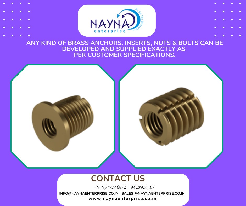 naynaenter's tweet photo. Manufacturer and supplier Nayna Enterprise. We produce bolts, nuts, washers, and other fastener products in our plant in India. 
Contact me with questions. +91 9375046872 | 9428505467 info@naynaenterprise.co.in 
https://t.co/arrpjkL45v #brasspprinserts #exporters #india. https://t.co/xVBaHzlHrS