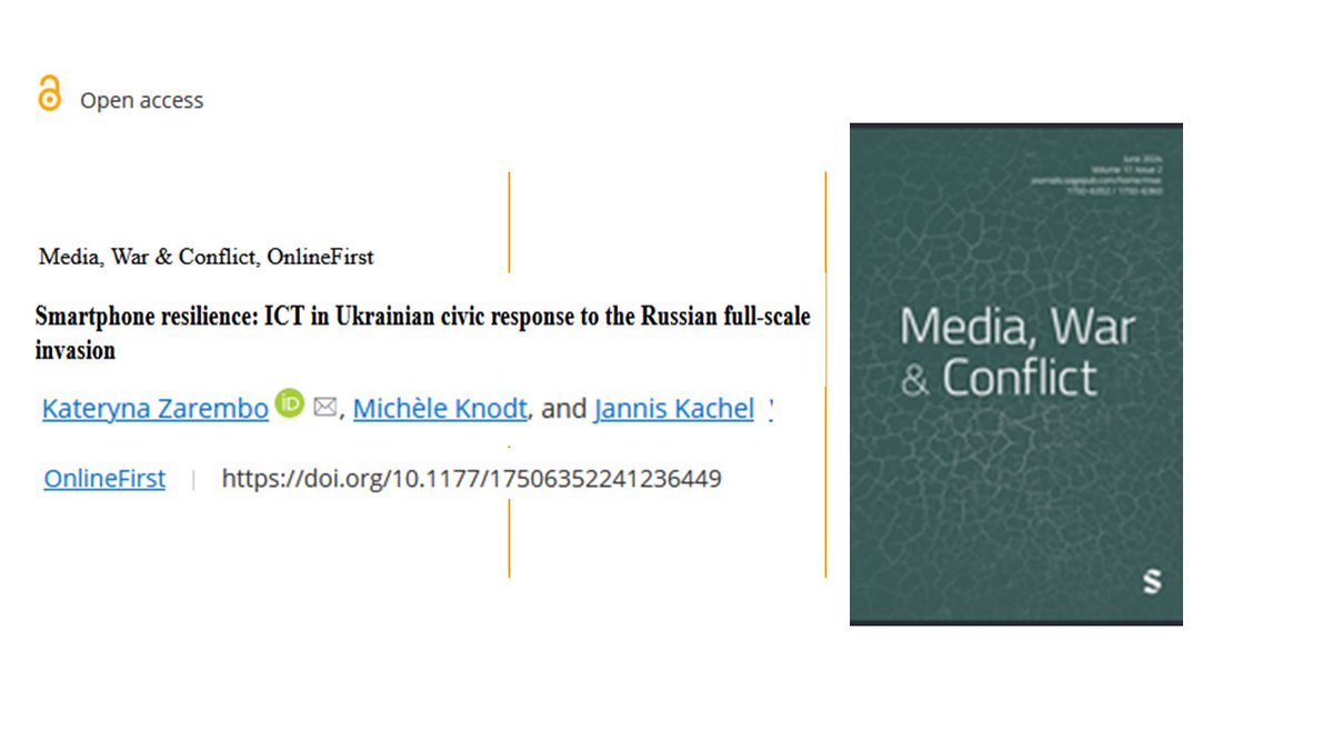 Michele Knodt (@michele_knodt) on Twitter photo Want to know what role smartphones play in times of war? Check out our oa publication <a href="/emergen_CITY/">LOEWE emergenCITY</a> <a href="/TUDarmstadt/">TU Darmstadt</a>. We show how smartphones empowered Ukrainian civil society after Russia’s 2022 invasion, turning them into resilience hubs.
journals.sagepub.com/doi/10.1177/17… Want to know what role smartphones play in times of war? Check out our oa publication <a href="/emergen_CITY/">LOEWE emergenCITY</a> <a href="/TUDarmstadt/">TU Darmstadt</a>. We show how smartphones empowered Ukrainian civil society after Russia’s 2022 invasion, turning them into resilience hubs.
journals.sagepub.com/doi/10.1177/17…