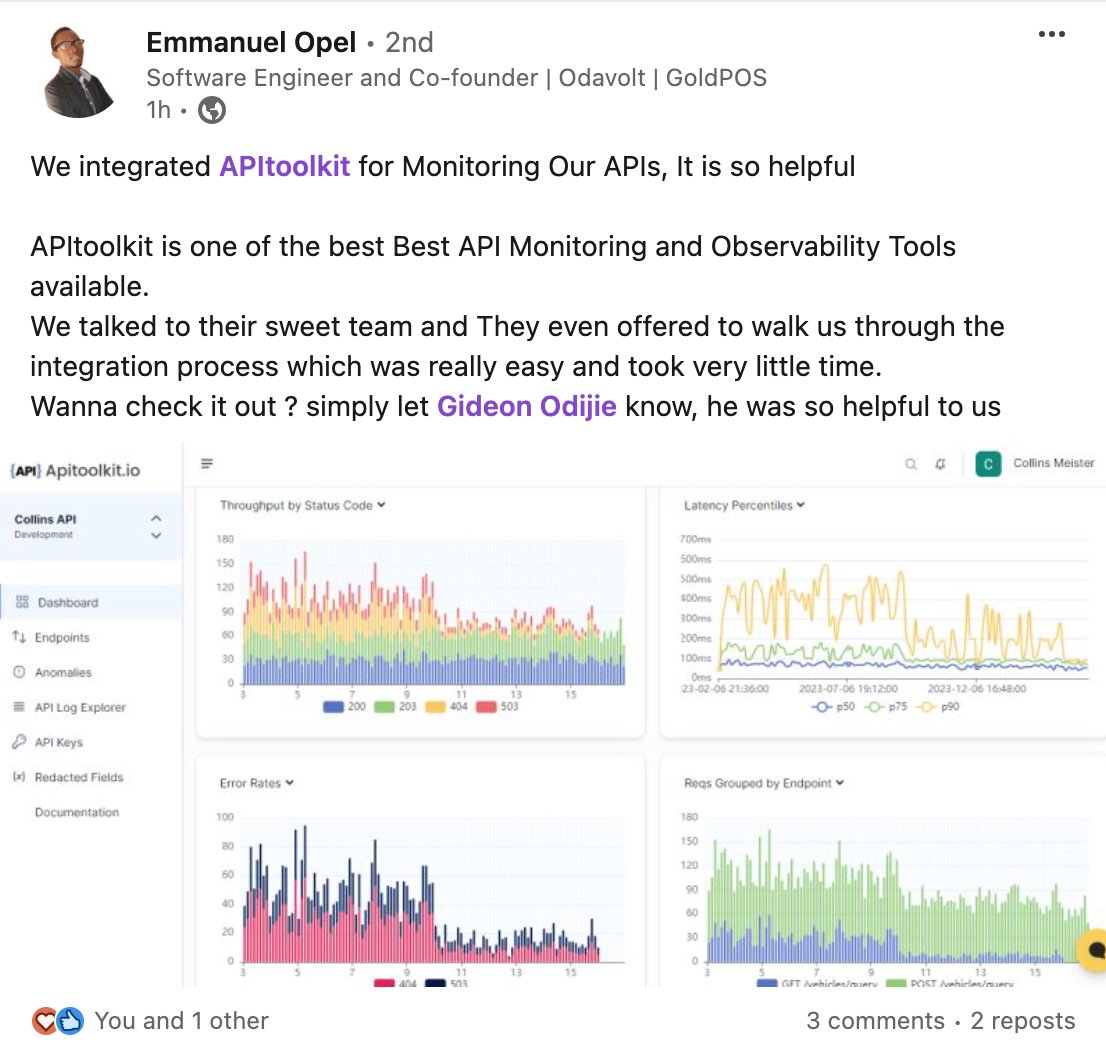 monoscope_tech's tweet image. It&apos;s Monday and we are kicking off the week with good vibes and feedback🚀

#APItoolkit #APIObservability #CustomerFeedback
