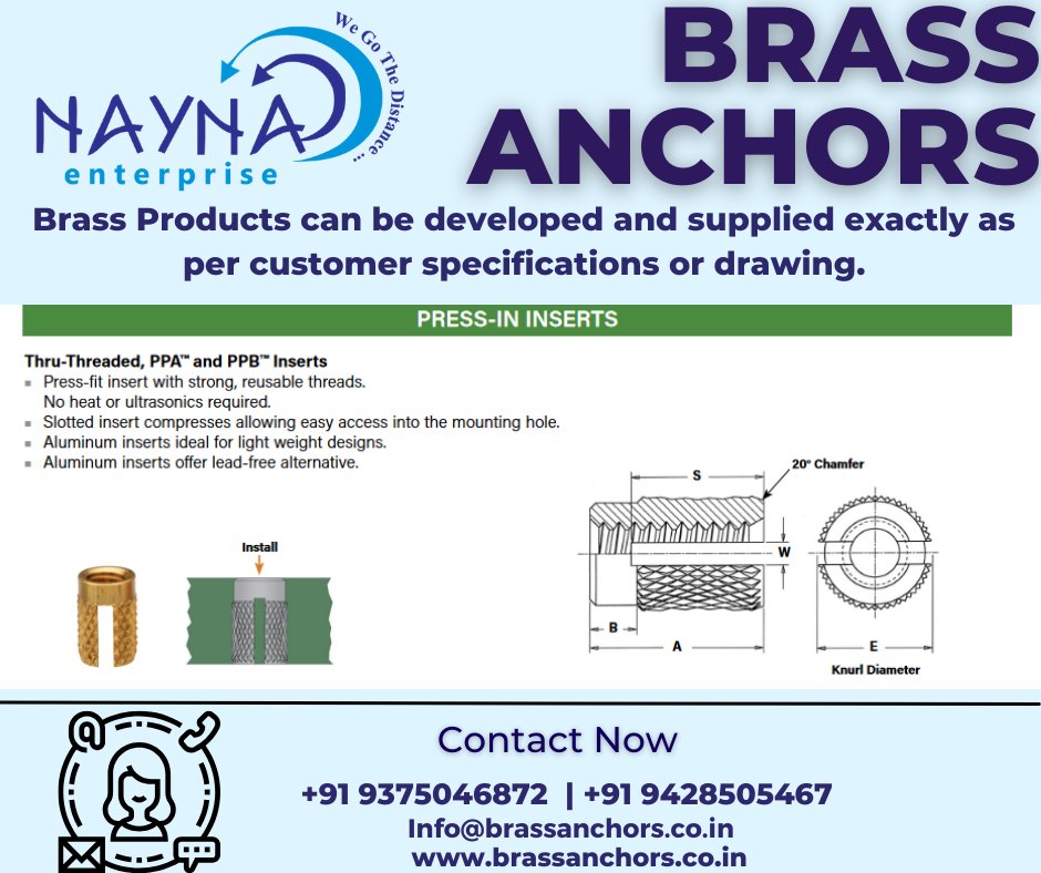 Manufacturer and supplier Nayna Enterprise. We produce bolts, nuts, washers, and other fastener products in our own plant in India. Contact me with questions. +91-9375046872| 9428505467  info@brassanchors.co.in
brassanchors.co.in
#brassanchors #brassinserts #brassnuts