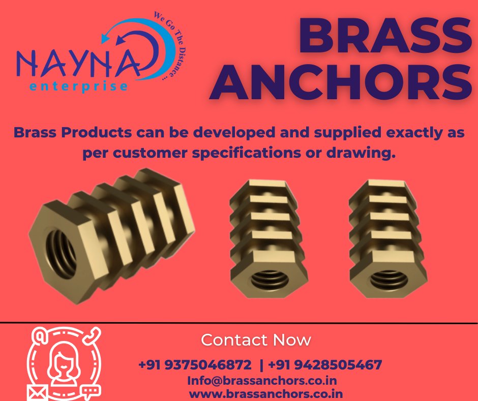 Manufacturer and supplier Nayna Enterprise. We produce bolts, nuts, washers, and other fastener products in our own plant in India. Contact me with questions. +91-9375046872| 9428505467  info@brassanchors.co.in
brassanchors.co.in
#brassanchors #brassinserts #brassnuts