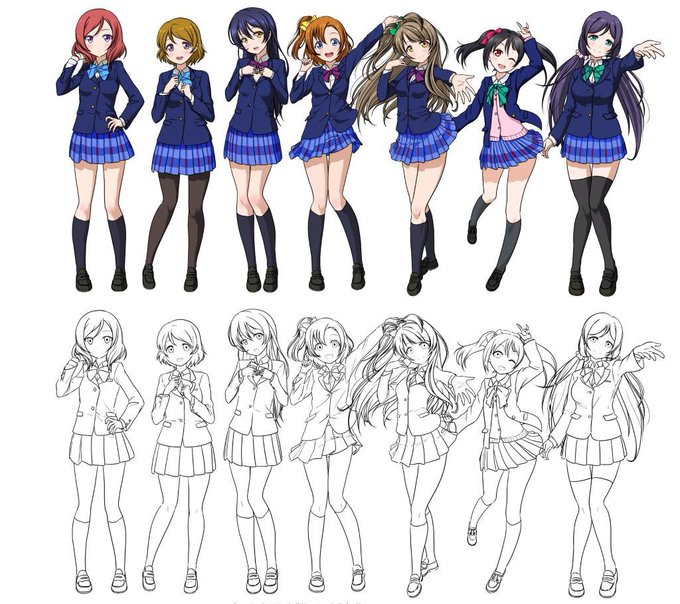 あと2人描いてないけどμ'sの立ち絵とその線画 