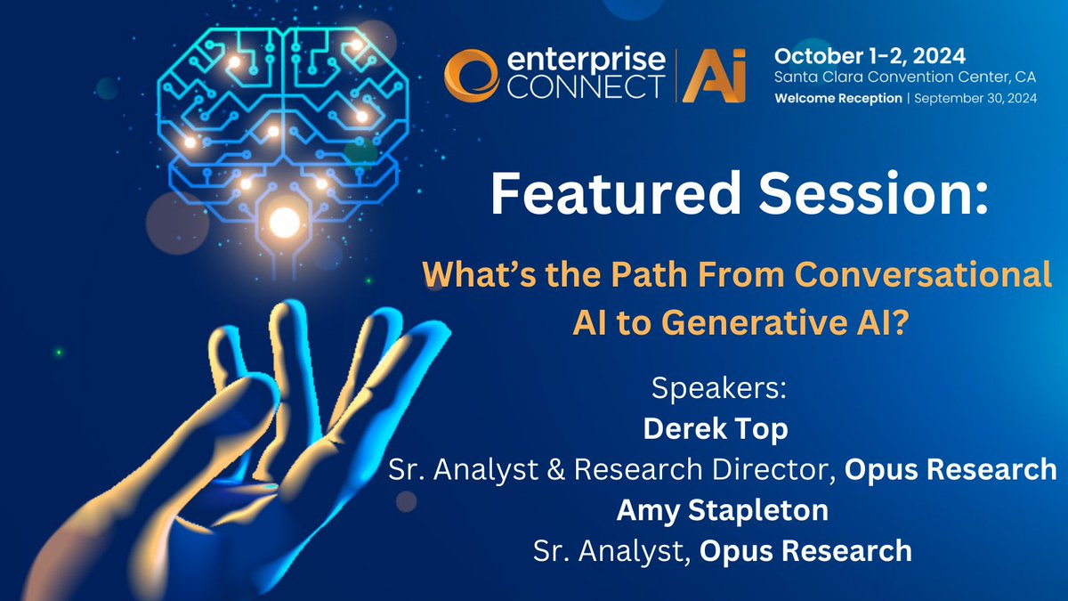 Enterprise Connect (@enterprisecon) on Twitter photo #EnterpriseConnectAI Session Highlight: Explore the transition from #conversationalAI to #generativeAI and its impact on customer experience with Derek Top and Amy Stapleton from at <a href="/opusresearch/">Opus Research</a>. Learn more about their session here: informatech.co/3L2iE7z #EnterpriseConnect #EnterpriseConnectAI Session Highlight: Explore the transition from #conversationalAI to #generativeAI and its impact on customer experience with Derek Top and Amy Stapleton from at <a href="/opusresearch/">Opus Research</a>. Learn more about their session here: informatech.co/3L2iE7z #EnterpriseConnect