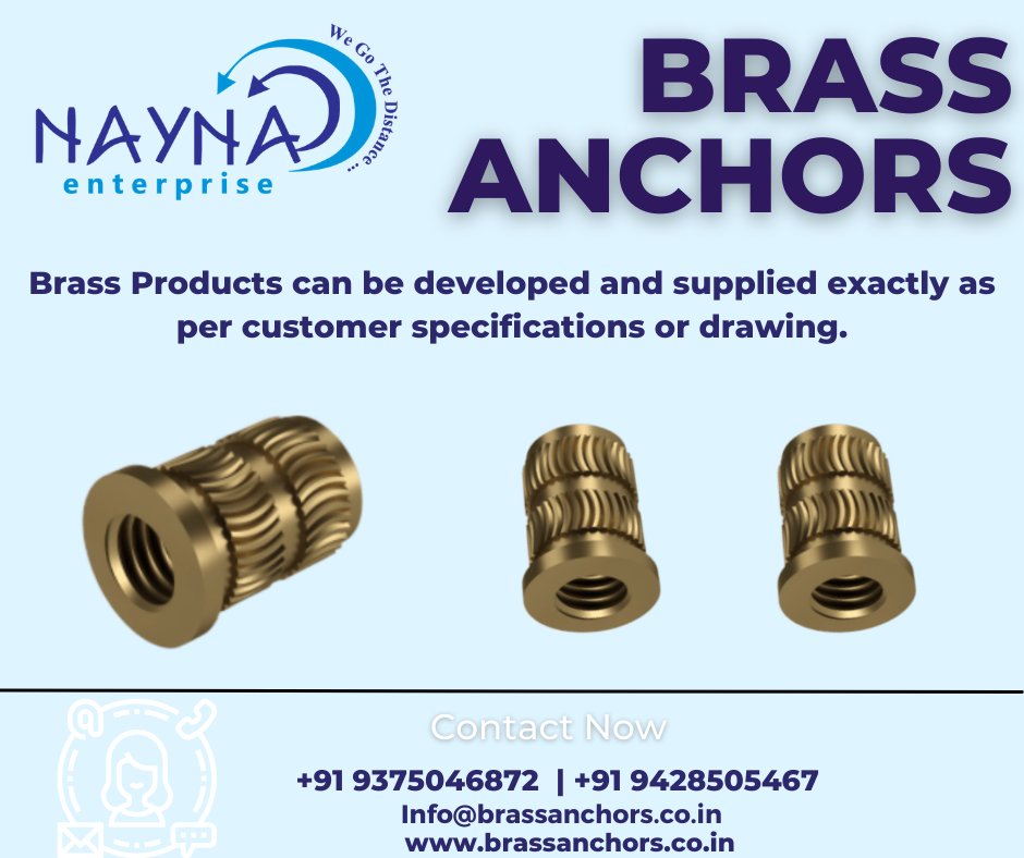 Manufacturer and supplier Nayna Enterprise. We produce bolts, nuts, washers, and other fastener products in our own plant in India. Contact me with questions. +91-9375046872| 9428505467  info@brassanchors.co.in
brassanchors.co.in
#brassanchors #brassinserts #brassnuts