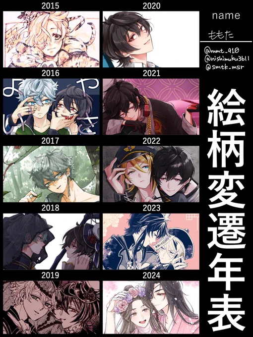 懐かしいのも引っ張り出してみた!
絵柄変わったようで変わってない気もする〜〜〜どちらかというと常に塗りが迷走してる😂 