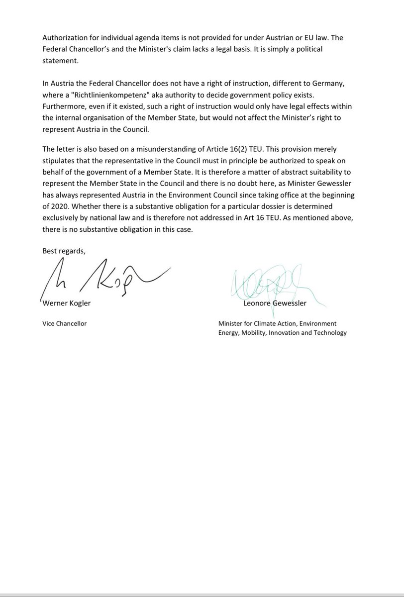 ArminWolf's tweet photo. Nach dem Kanzler &amp; der Verfassungsministerin (ÖVP) haben jetzt auch der Vizekanzler &amp; die Umweltministerin (Grüne) einen Brief an die EU geschrieben. https://t.co/vTBLntww8y