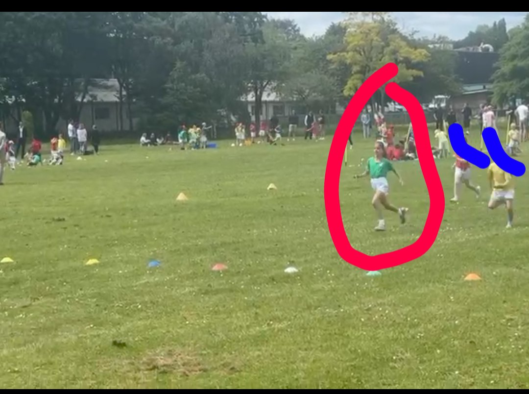DrPamSpurr's tweet image. Eldest granddaughter (7 &amp;amp; 1/2) easily won the sprint today at sports day 🎉 

She's very sporty &amp;amp; I DON'T want her racing boys down the line. #SaveWomensSports #FairPlayForWomen #GirlsMatter 
(coming up to the finish line &amp;amp; then over it ⬇️)