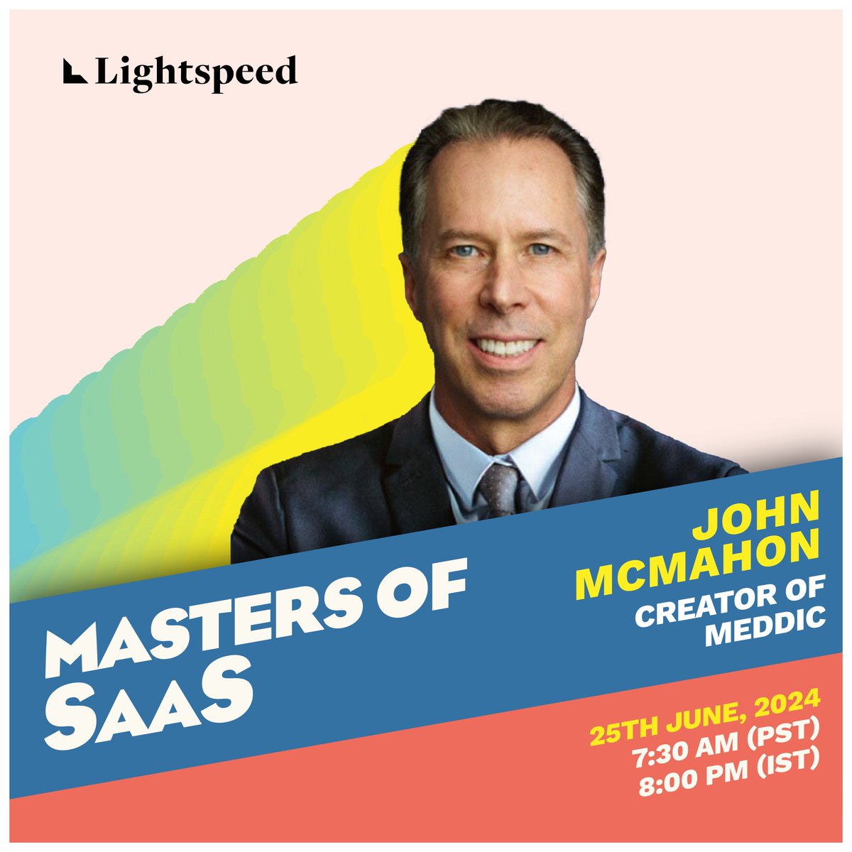 🚀🎊🙌 ** Founders, Operators, Sales Leaders** -- we are opening season 3 of <a href="/LightspeedIndia/">Lightspeed India</a>'s #MastersOfSaaS next week with none other than the BEST salesperson in the world - John THE LEGEND McMahon 🤯 - the creator of MEDDIC, board member at companies such as <a href="/MongoDB/">MongoDB</a>
