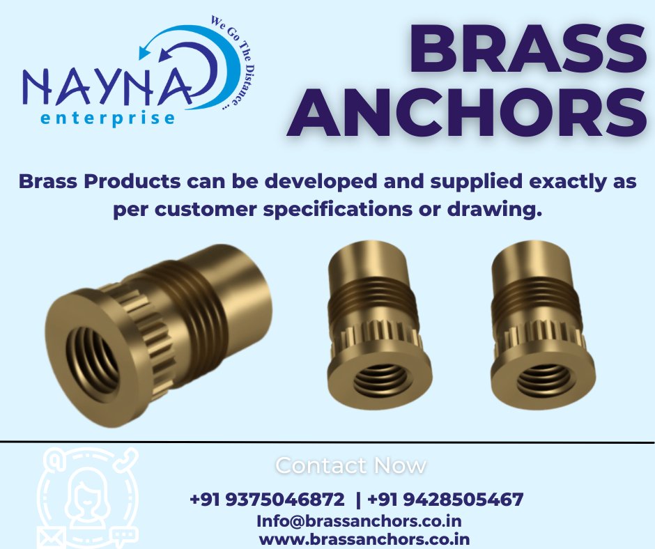 Manufacturer and supplier Nayna Enterprise. We produce bolts, nuts, washers, and other fastener products in our own plant in India. Contact me with questions. +91-9375046872| 9428505467  info@brassanchors.co.in brassanchors.co.in #brassanchors #brassinserts