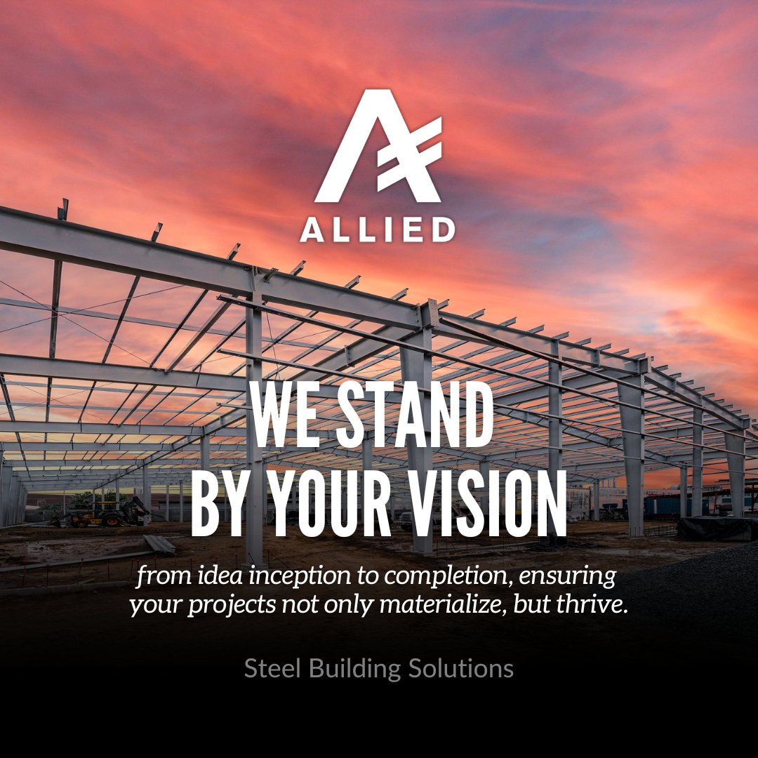 Stand by your vision with Allied's unwavering support! From idea inception to project completion, we're committed to ensuring your projects not only materialize but thrive, setting new standards of success. 

#VisionaryPartner #ProjectSuccess #Steelbuildings #metalbuildingsystems