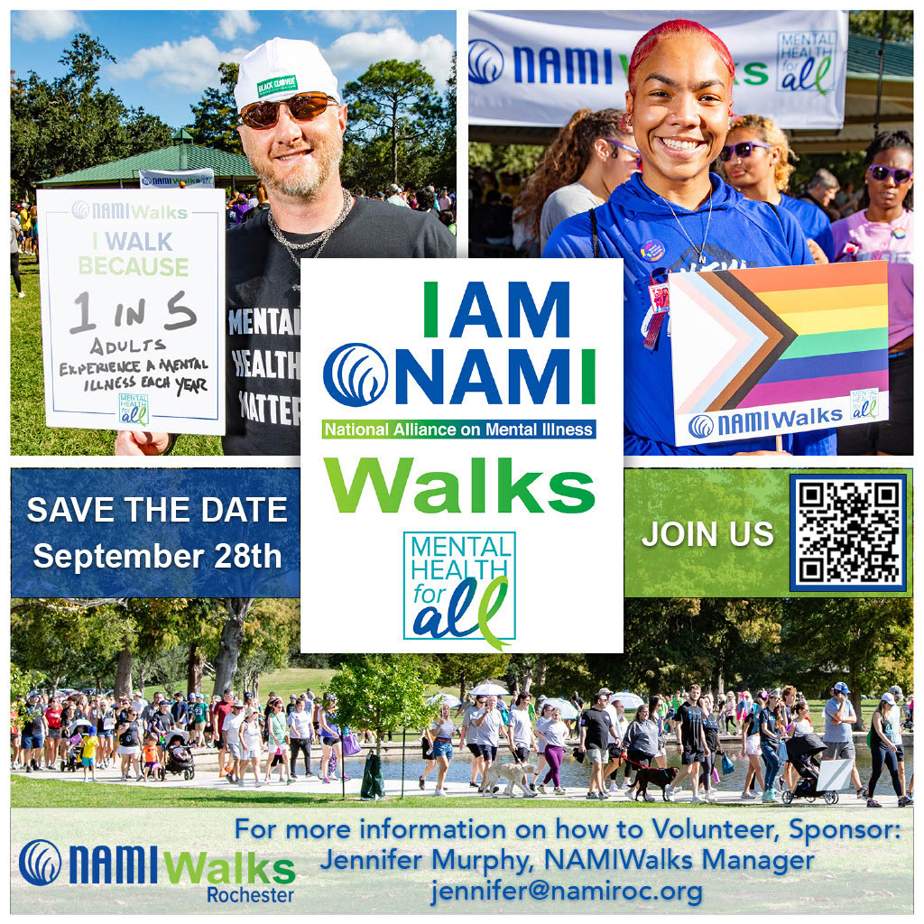 namirochesterny's tweet image. SAVE THE DATE! NAMIWalks Rochester will be held on Saturday, September 28th, 2024. For more information, please contact Jennifer Murphy at jennifer@namiroc.org. We hope to see you there!
#namiwalks #walkformentalhealth #iamnamiwalks