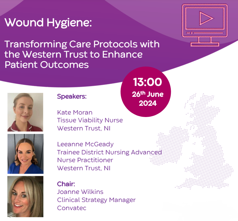 ConvaTecWoundUK's tweet photo. Join us whilst we explore the topic of Wound Hygiene in a lively and informative 45 minute webinar with Kate Moran and Leeanne McGeady from Western Trust in Northern Ireland.
Register here now or click on the QR code: https://t.co/8m15WnRLPm https://t.co/sZ9b5oJW5V
