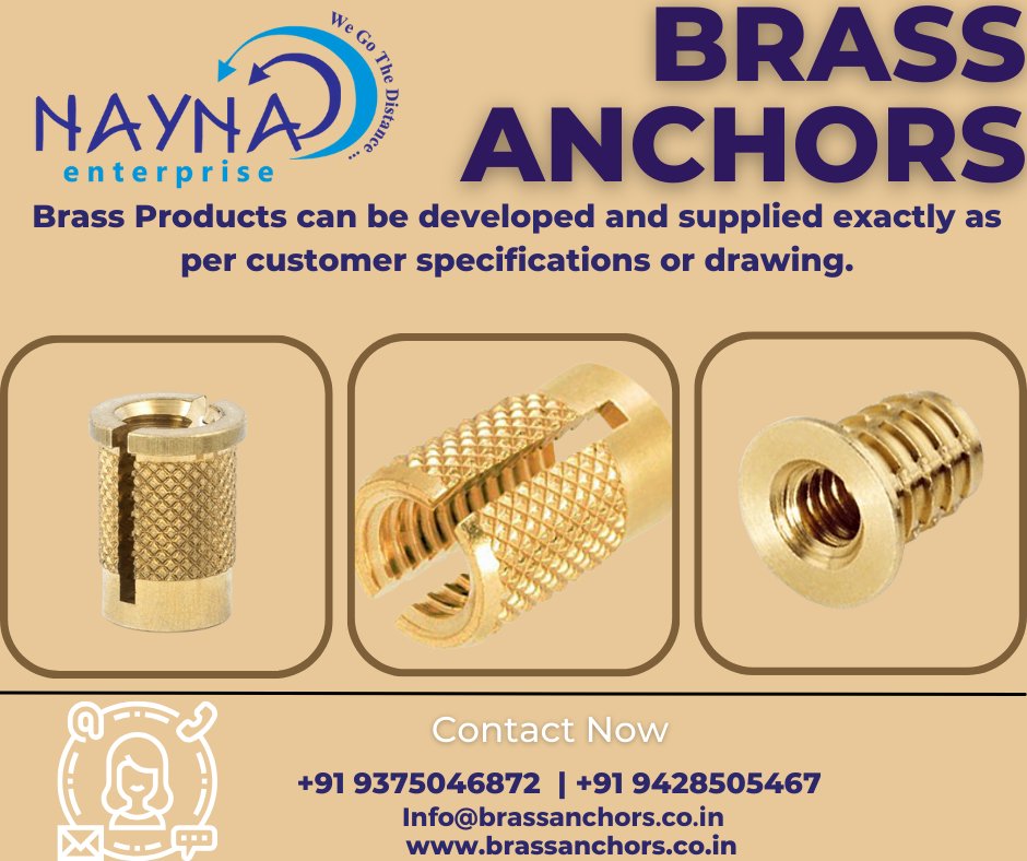 Manufacturer and supplier Nayna Enterprise. We produce bolts, nuts, washers, and other fastener products in our own plant in India. Contact me with questions. +91-9375046872| 9428505467  info@brassanchors.co.in brassanchors.co.in #brassanchors #brassinserts