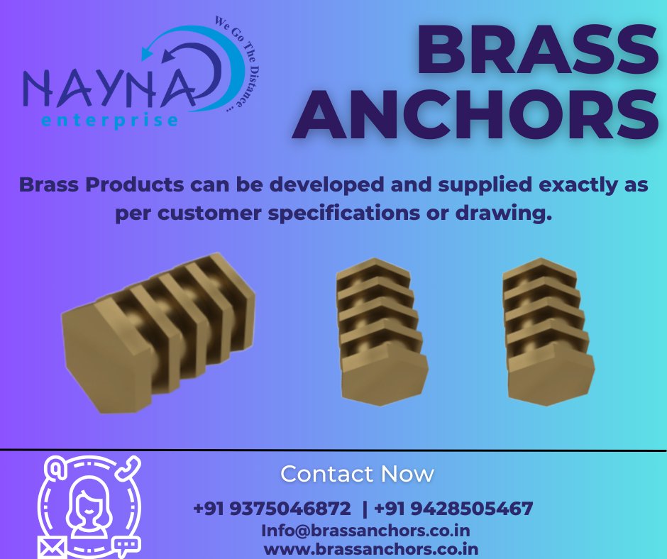 Manufacturer and supplier Nayna Enterprise. We produce bolts, nuts, washers, and other fastener products in our own plant in India. Contact me with questions. +91-9375046872| 9428505467  info@brassanchors.co.in brassanchors.co.in #brassanchors #brassinserts