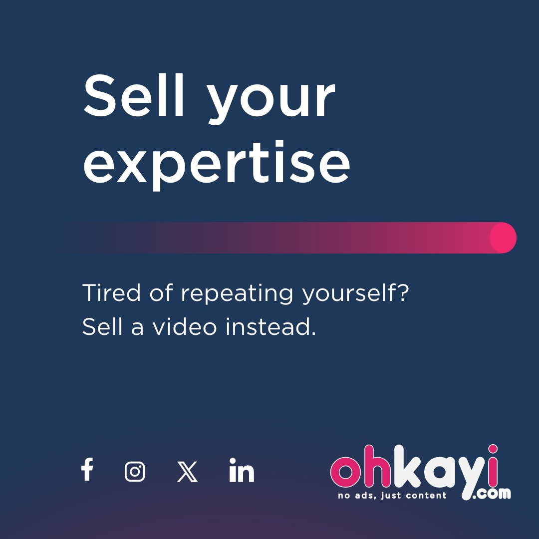 If you are a consultant, life coach or anyone who repeats yourself in the buyer journey. Why not sell a video as part of your expertise?

Sign up at ohkayi.com Watch, sell, and earn.

#Fairness #Empowerment #ContentCreators #CreatorEmpowerment #ContentMonetisation