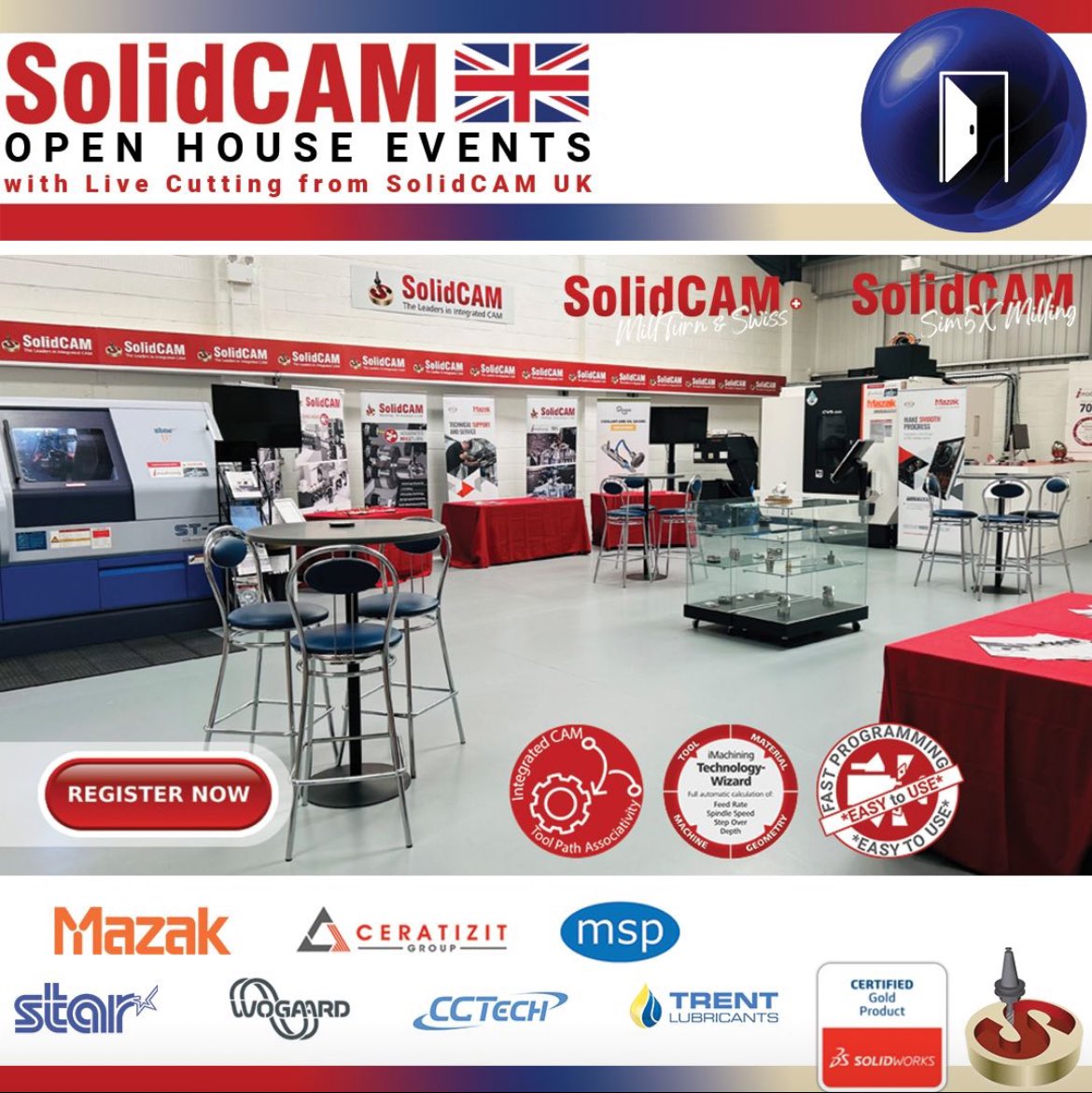 SolidCAMUK's tweet image. @SolidCAMUK Open House 9th July 2024. 
Register: solidcamuk.com/events/ 

Partners: @MazakEurope, @StarMicronicsGB, @LtdTrent, @msp_ltd, Ceratizit UK &amp;amp; Ireland, @CGTech_VERICUT, Wogaard. 

#imachining #slidinghead #swisstype #5axis #cncmachining #CADCAM #cnc