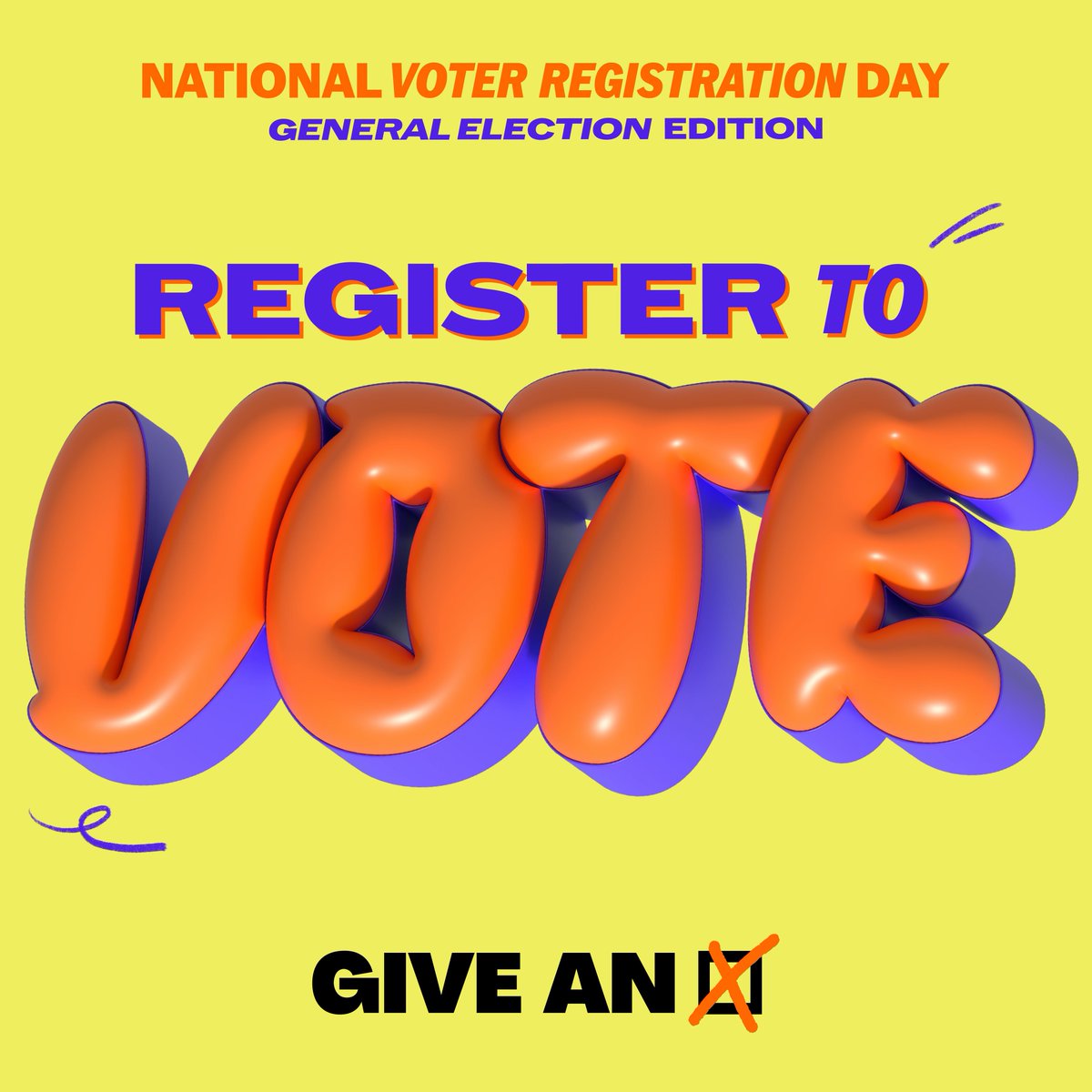 DON'T FORGET!

TOMORROW is National Voter Registration Day. 

You must be registered by the end of tomorrow in order to vote at the 2024 General Election on July 4th.

You can register to vote at this link buff.ly/3vQ7YF2 

 #GiveAnX #NVRD #RegisterToVote