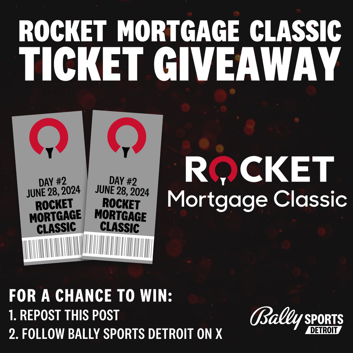 🚨 TICKET GIVEAWAY ALERT 🚨

Here’s your chance to win tickets for Day #2 of the <a href="/RocketClassic/">Rocket Classic</a>! ⛳

How to enter:
➖ Repost this post
➖ Follow @BallySportsDET

You can also purchase tickets for the tournament at rocketmortgageclassic.com/tickets

No purchase necessary. MI and OH