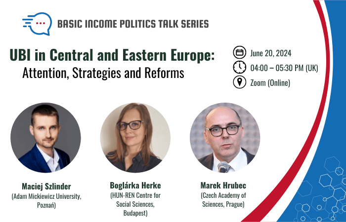 Join us this Thursday at 4pm UK Time for this month's talk series.
 Where we will be joined by three guests from Central Europe to talk about their experiences and situation regarding UBI.

fribis.uni-freiburg.de/event/politics…