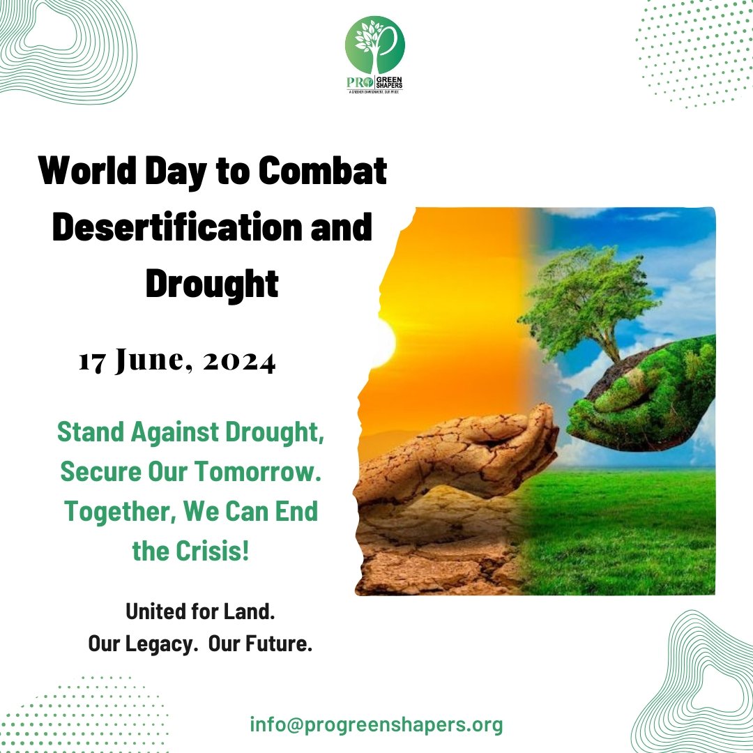 ProGreenShapers's tweet photo. Stand against drought to secure our future! Healthy land gives us food, shelter, and jobs. Together, we can end the crisis.
#ProgreenShapers #DesertificationAndDrought #United4Land WhatsApp https://t.co/7w2NgKtYkO