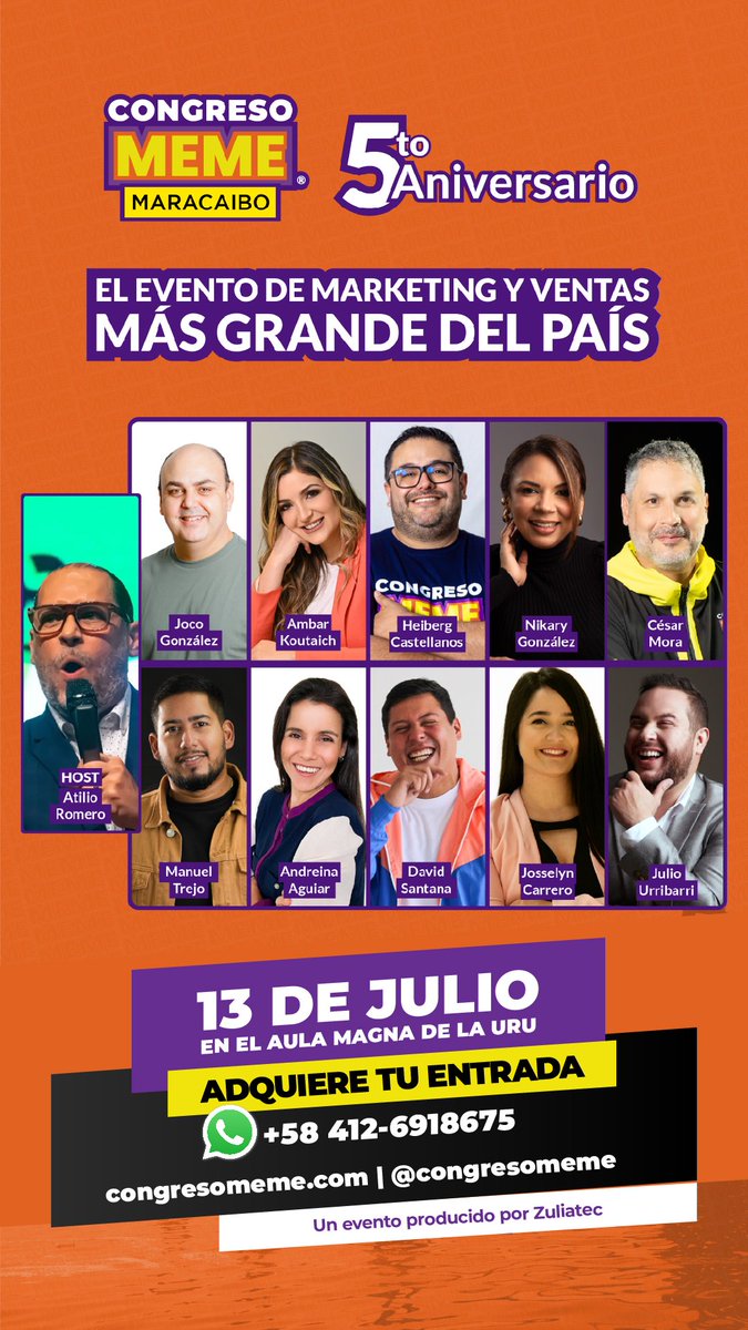 Adquiere tu entrada en congresomeme.com/maracaibo y no te pierdas de este fullday de conocimiento premium sobre Marketing y Ventas. ⚡️