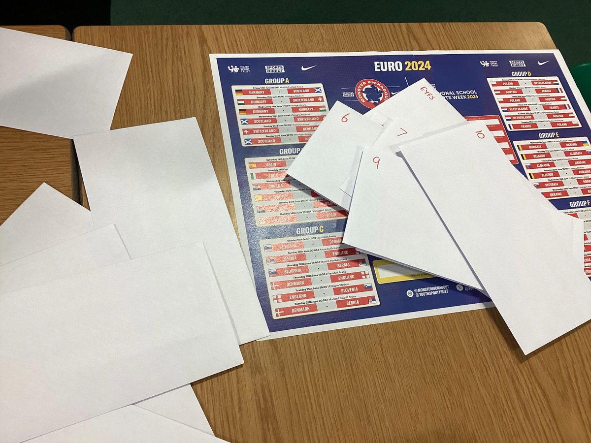 We've kicked off National Sports Week by completing the school sweep stake. We have some very happy year groups and others who aren't so happy. The winning class will be rewarded with extra break. Who do you think is going to win? <a href="/YouthSportTrust/">Youth Sport Trust</a> #NationalSportsWeek #Euro24