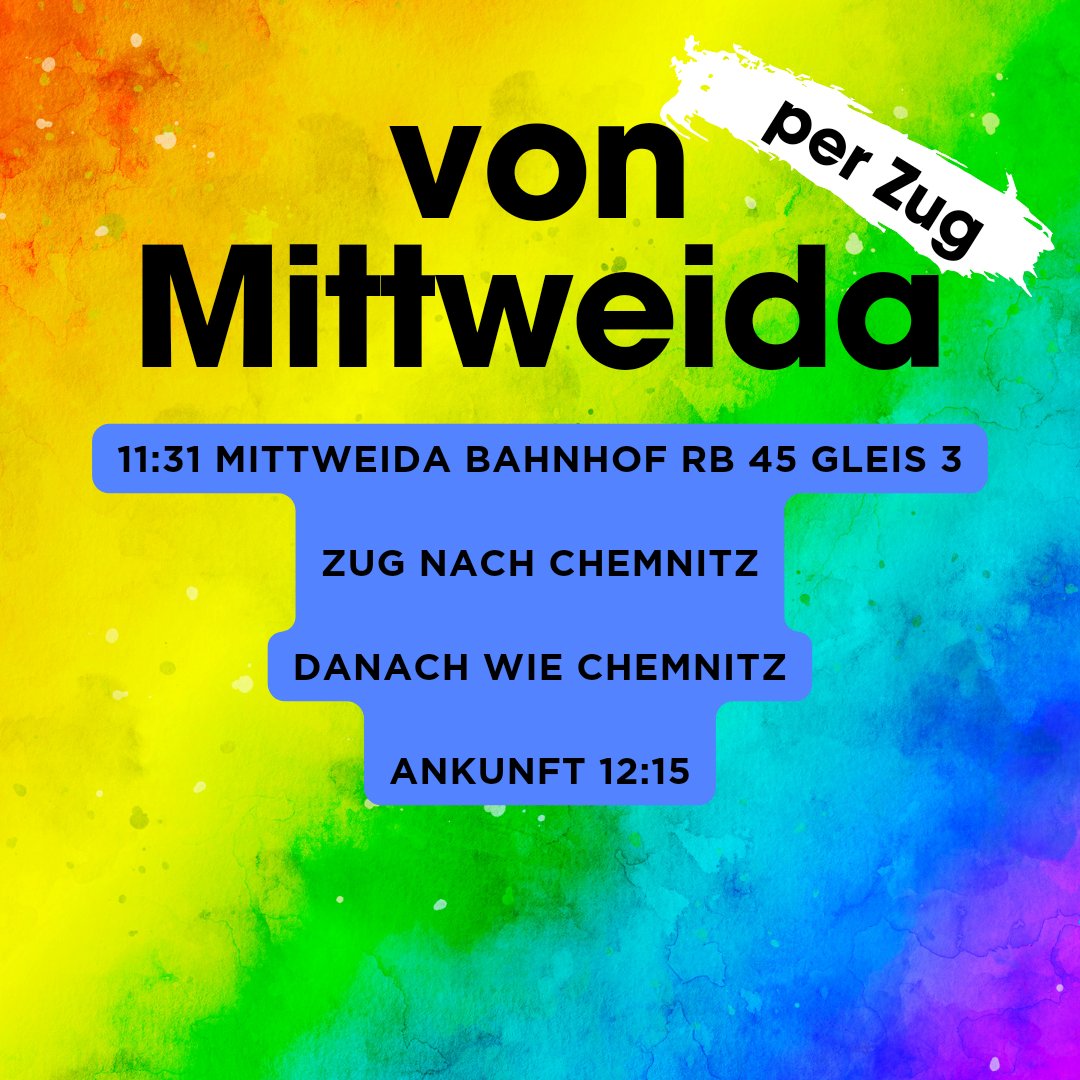 CSD_Frankenberg's tweet image. Hinweis zur Anreise am 23.06. zum CSD Frankenberg
#csd #csdfrankenberg2024 #csdfrankenberg #csdsachsen #lgbtqipaplus #queer