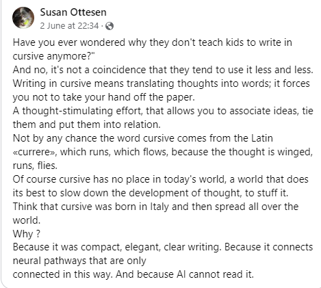 euphrosene's tweet image. Do schools really not teach #cursive any more?