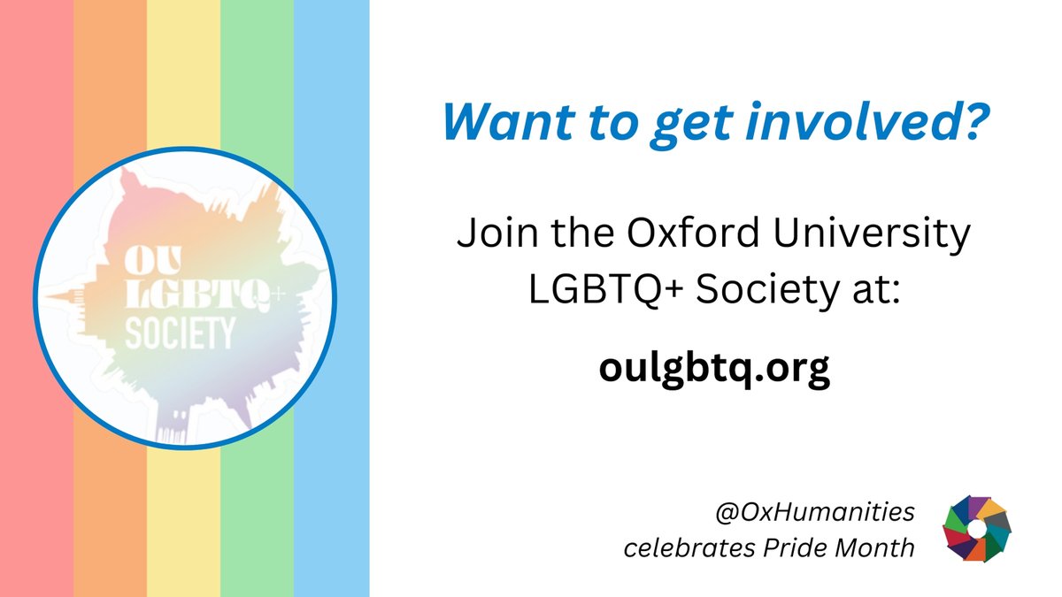OxHumanities's tweet image. The University of Oxford LGBTQ+ Society hosts a multitude of events throughout the term, and provides welfare support and advice to LGBTQ+ students: oulgbtq.org @OULGBTQ