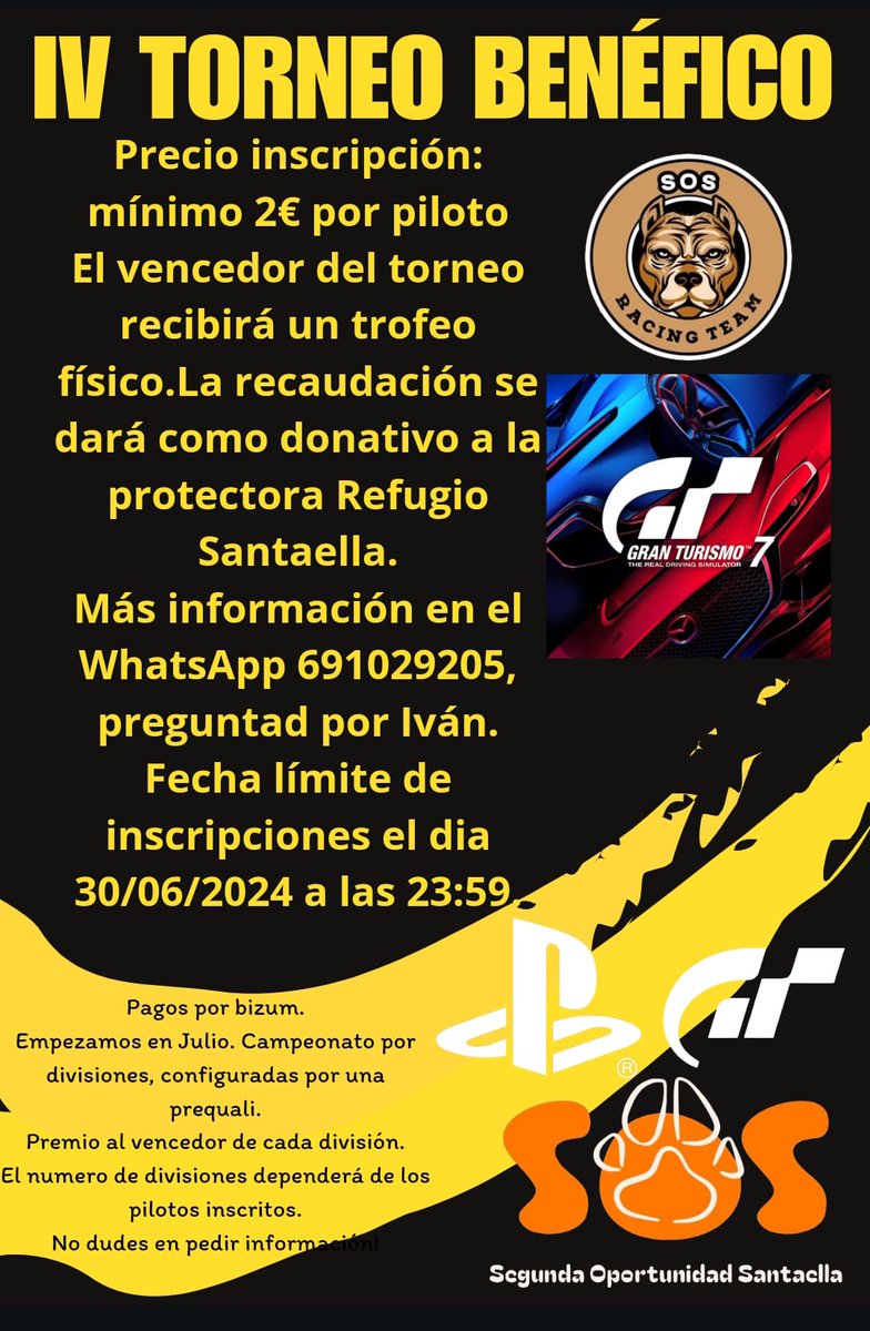 Quería difundir este mini campeonato individual para poder ayudar a la protectora de animales SOS de Córdoba que están pasando una racha mala y podemos poner nuestro granito de arena.GRACIAS A TODOS!!!