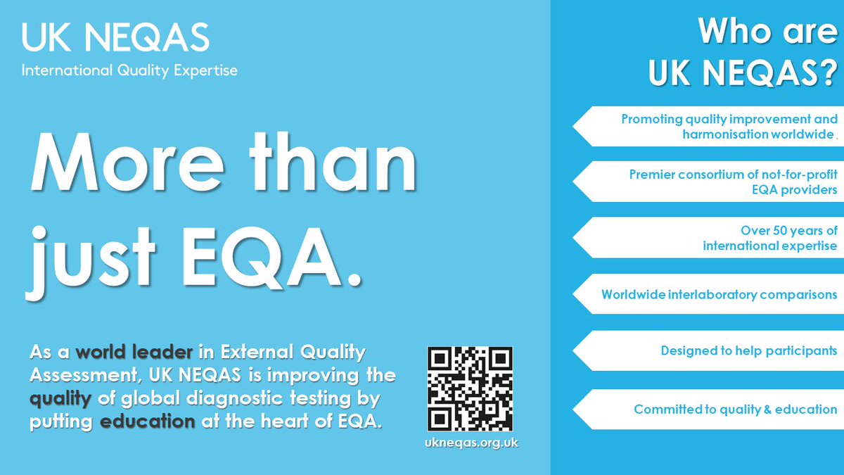 Who are UK NEQAS?
We're more than just #EQA. Scan the QR code to find out more. 
#TeamUKNEQAS #Quality #Education #Science