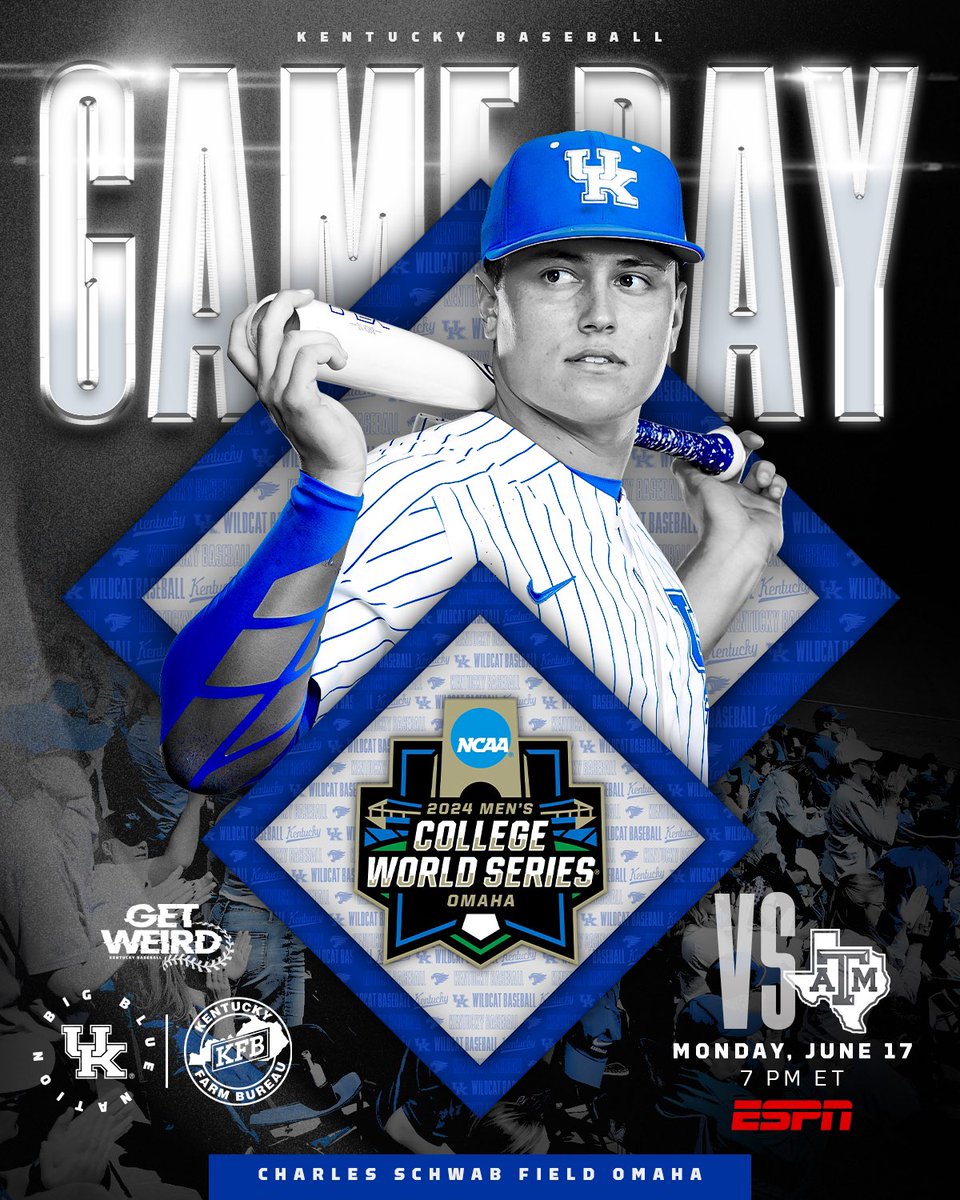 Big time showdown on a big time stage. 

🆚 [3] Texas A&amp;M
⚾️Men’s College World Series - 1-0 Game
🏟Charles Schwab Field Omaha 
🕖7 p.m. ET
📺@ESPN
💻tinyurl.com/2damk948
📻tinyurl.com/yv3xtzha
📊tinyurl.com/48e92xjy

#WeAreUK x #MCWS