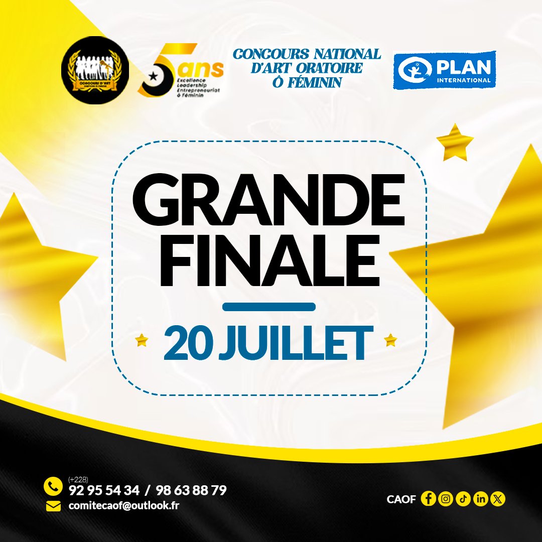 CaofTogo's tweet photo. Ne réfléchissez pas trop ! N'hésitez pas un seul instant !
Aménagez déjà vos divers emplois du temps,la date de la finale de l'édition 5 du concours national d'art oratoire ô féminin c'est le 20 juillet 2024 prochain.
Alors préparons-nous assez tôt et bien.
@PlanIntTogo #Caof https://t.co/3ONukqa1qU