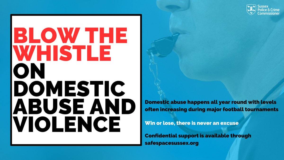 Blow the whistle on domestic abuse.

Throughout #Euro24, PCC <a href="/KatyBourne/">Katy Bourne OBE</a> continues to support <a href="/sussex_police/">Sussex Police</a> as they increase their efforts to tackle domestic abuse, carrying out extra reassurance and safeguarding work for those who are most at risk.

sussex-pcc.gov.uk/about/news/blo…