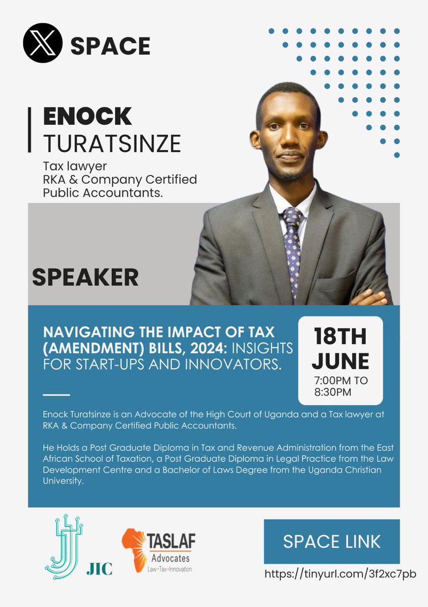 Join us and JIC on Tuesday, June 18th, 2024, at 7.00 pm EAT for an X space session discussing the new proposed Tax amendments aimed at helping startups navigate upcoming changes. Don't miss this insightful and engaging conversation!