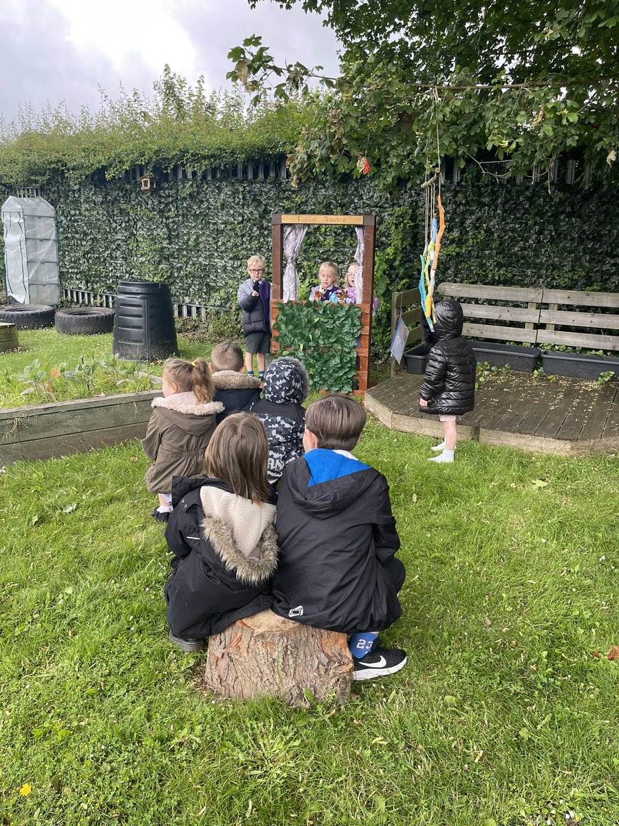 BWPforestschool's tweet photo. (Forest theatre) eyfs were telling stories in their own words using forest puppets. 🪵 https://t.co/U1wepmiXTe