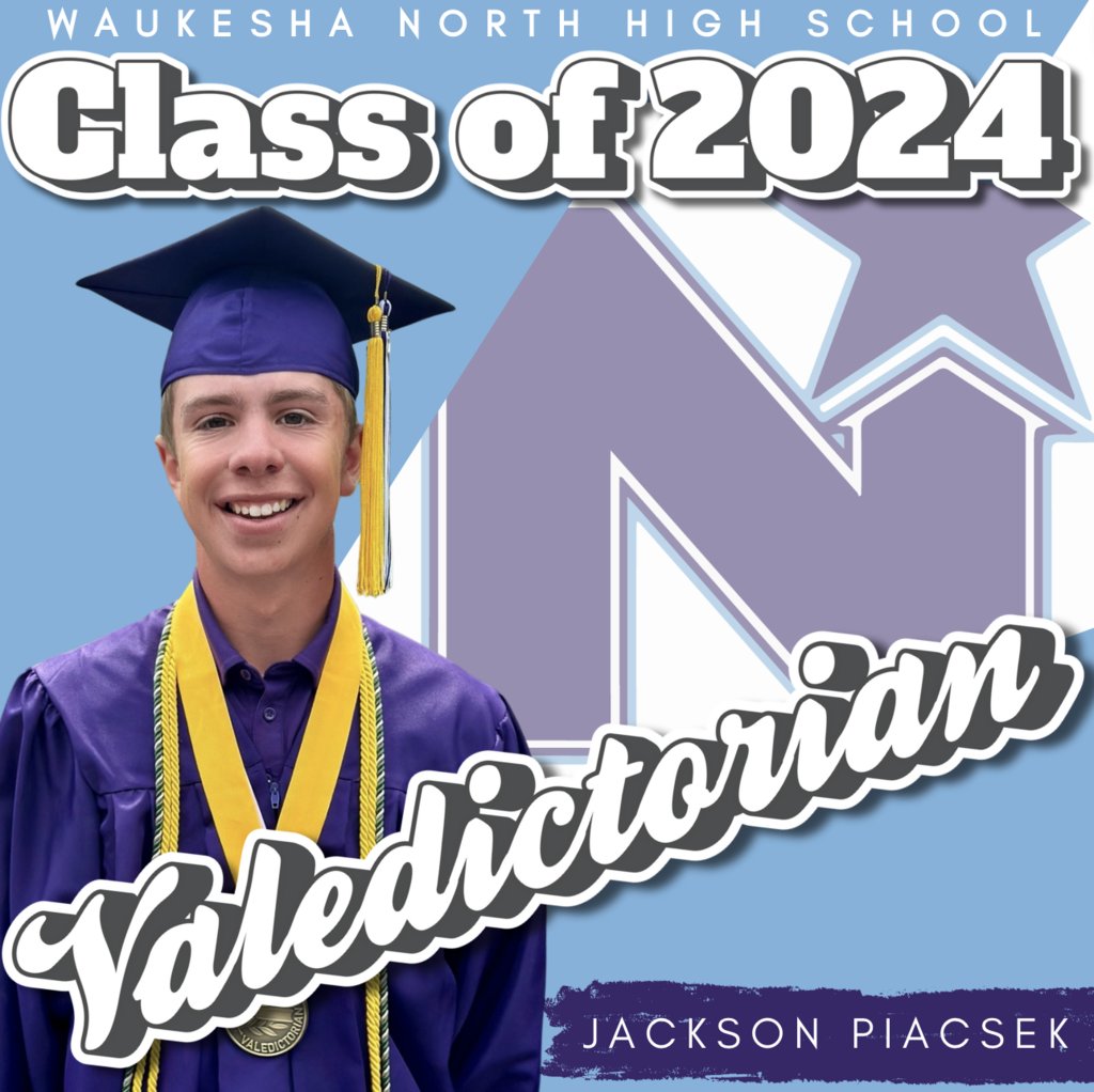 Congratulations, Waukesha North High School, Class of 2024, Valedictorian Jackson Piacsek! Jackson will attend Hillsdale College in Michigan, majoring in Financial Management and playing golf for the Hillsdale Chargers.