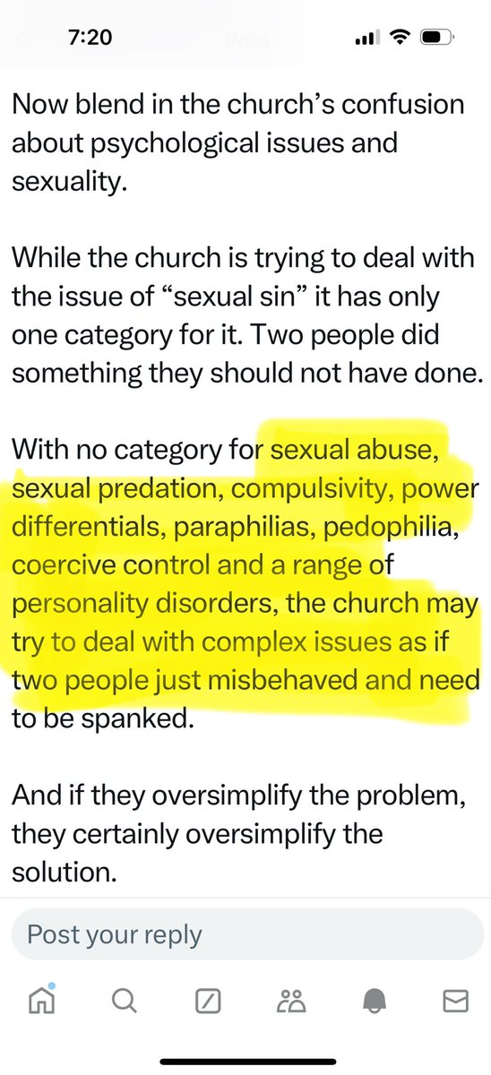 CarlyMac_'s tweet photo. @BoysenMr @bobhamp Did you read the entire post? He NEVER said that was the case. He said the church (in general) doesn’t treat the category of sexual abuse differently than just sexually inappropriate relationships so it gives the illusion that victims are responsible to https://t.co/zkpcnANnGF
