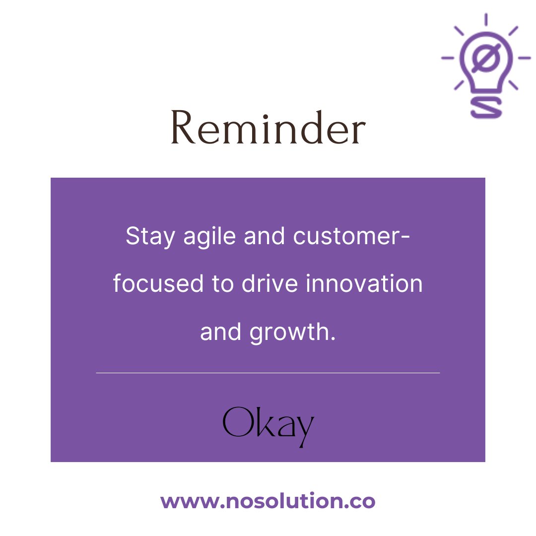 nosolutionco's tweet photo. REMINDER!

Stay agile and customer-focused to drive innovation and growth.

To know more visit our website 👉https://t.co/mFcerX3GsR

#reminder #agile #growth #startups https://t.co/oIHaqaIKh3