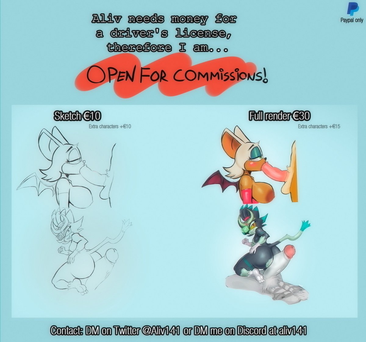 Aliv141's tweet photo. Hey there everyone! I am in dire of money for my driving lessons, so i decided to open up for commissions! DM me if you'd like some artwork from me! prices and details below https://t.co/Pkv3fqJI1v