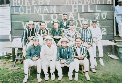Plum Warner's XI 1898, pictured at Staten Islmand's Livingston ground.

They played All New York. The Lohman on the scoreboard is Stewart Lohman, who played for New York.

He was the brother of  Surrey &amp; England legend George.