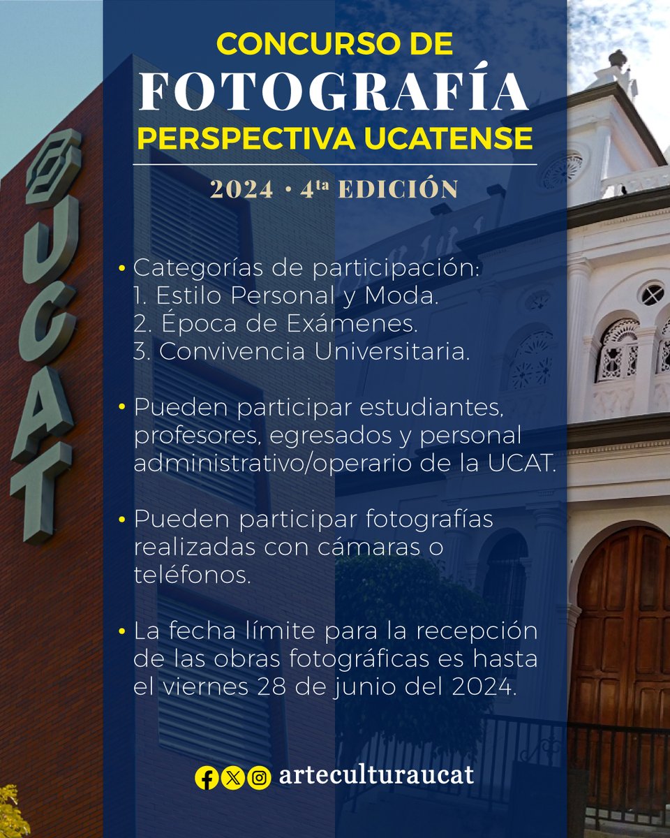 Hasta el viernes 28 de junio estaremos recibiendo las fotografías para participar en la 4ta edición del concurso "Perspectiva Ucatense".

<a href="/notiucat/">Universidad Católica del Táchira</a> @ucatips