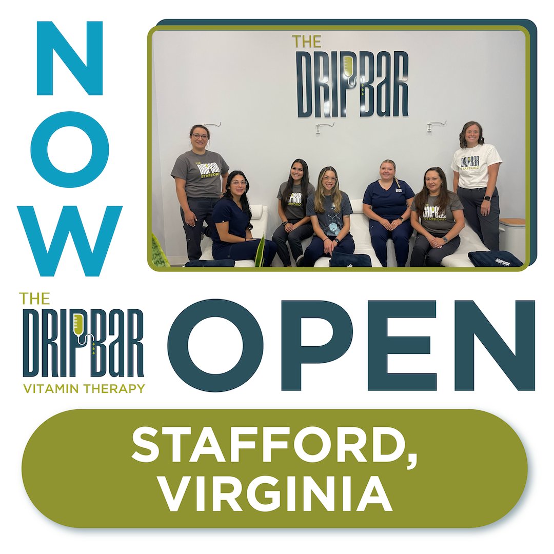 The_DRIPBaR's tweet photo. We are so excited to announce The DRIPBaR is NOW OPEN in Stafford, VA! 

#TheDRIPBaRStafford #Stafford #NowOpen #IVDrips #Health #Wellness 
#VitaminTherapy #VitaminInfusions #StaffordVA #TheDRIPBaR https://t.co/wvh19Eynb9