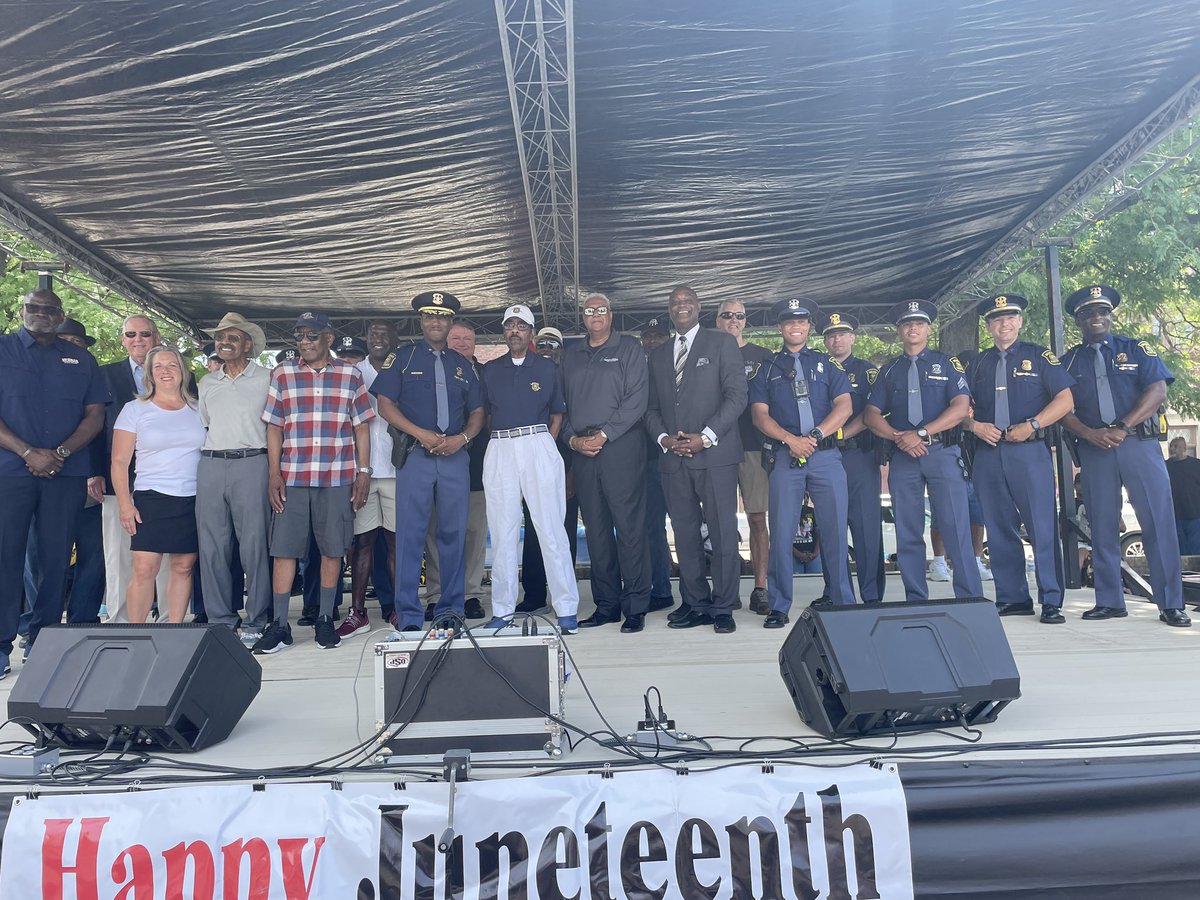 MspSouthwestMI's tweet photo. We had a super outstanding day celebrating retired Capt. Jack Hall, Benton Harbor native and MSP trailblazer, who was presented with a key to the city and honored with a tribute by Benton Twp Chief during Juneteenth celebrations Saturday 6/15/24. https://t.co/YYWZf7FPOS