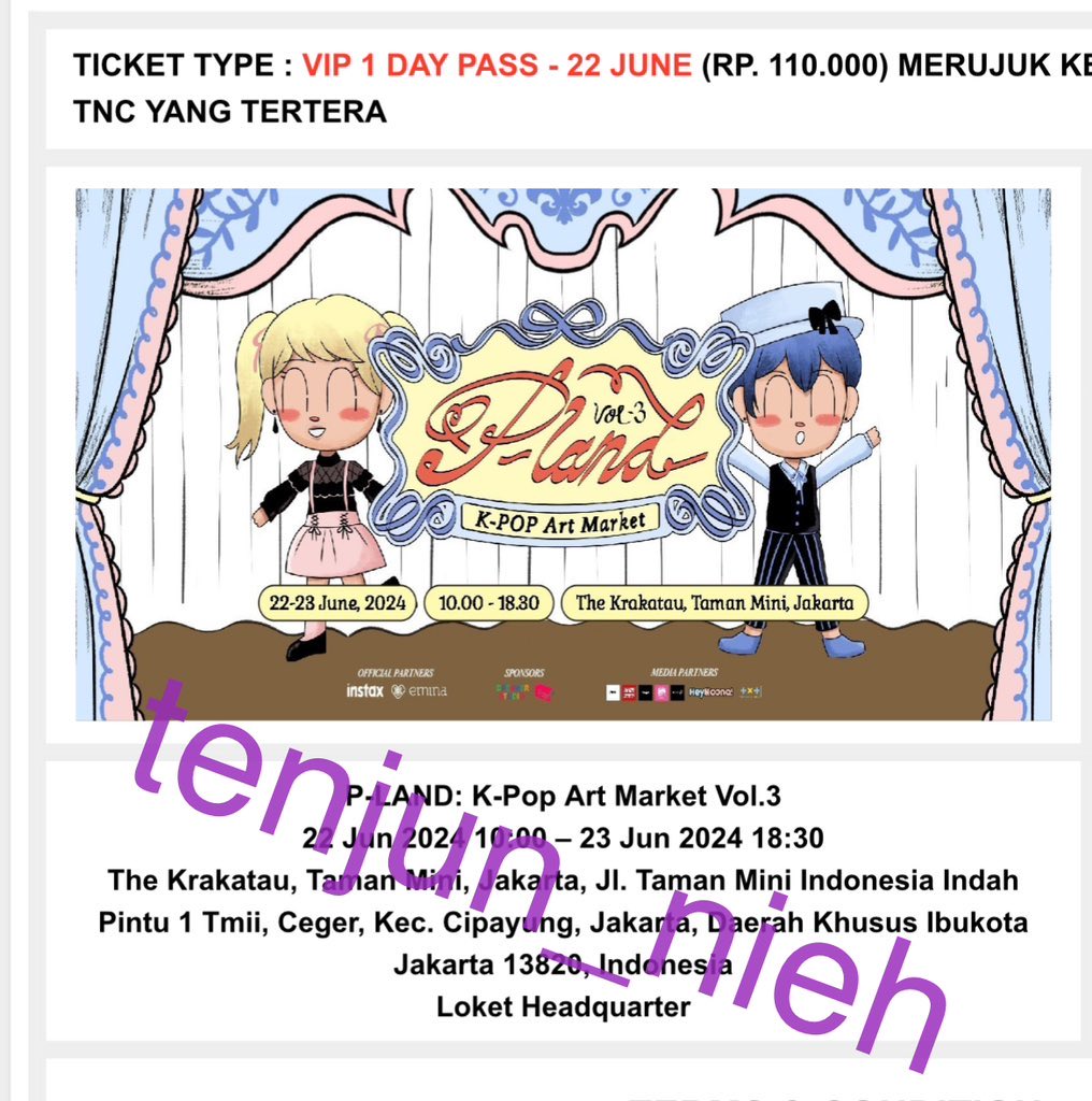 tenjun_nieh's tweet photo. HELP RT

wts want to sell ticket pland P-LAND: K-Pop Art Market Vol.3

🎟️ VIP DAY 1 PASS 22 juni 
💰200K (2 tickets) fix price 
✅ trusted pakai nama pribadi 
Mau di jual Karena ga jadi dateng 

dm or mention https://t.co/Ci4J4fGZI8