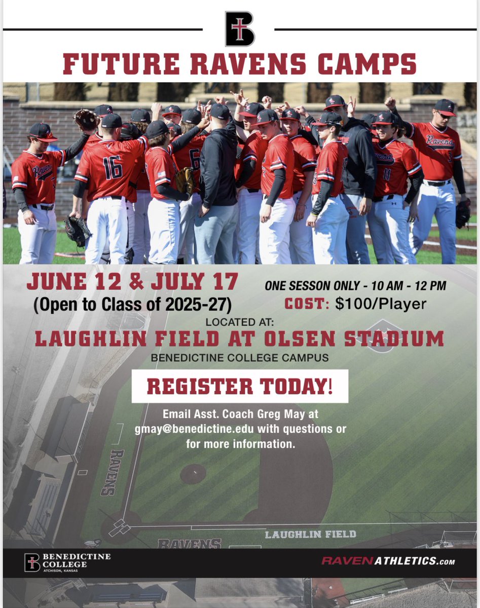 July 17th #FutureRavens Camp is filling up fast! 

Email gmay@benedictine.edu to register!
