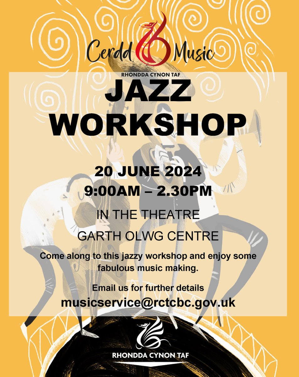 RCT Music Service - Gwasanaeth Cerdd RhCT (@rctmusicservice) on Twitter photo There will be another Jazz workshop this term! Thursday 20th June 9am-2:30pm at Garth Olwg Lifelong Learning Centre. Don’t miss out, we are preparing for this year’s Eisteddfod! Email musicservice@rctcbc.gov.uk There will be another Jazz workshop this term! Thursday 20th June 9am-2:30pm at Garth Olwg Lifelong Learning Centre. Don’t miss out, we are preparing for this year’s Eisteddfod! Email musicservice@rctcbc.gov.uk