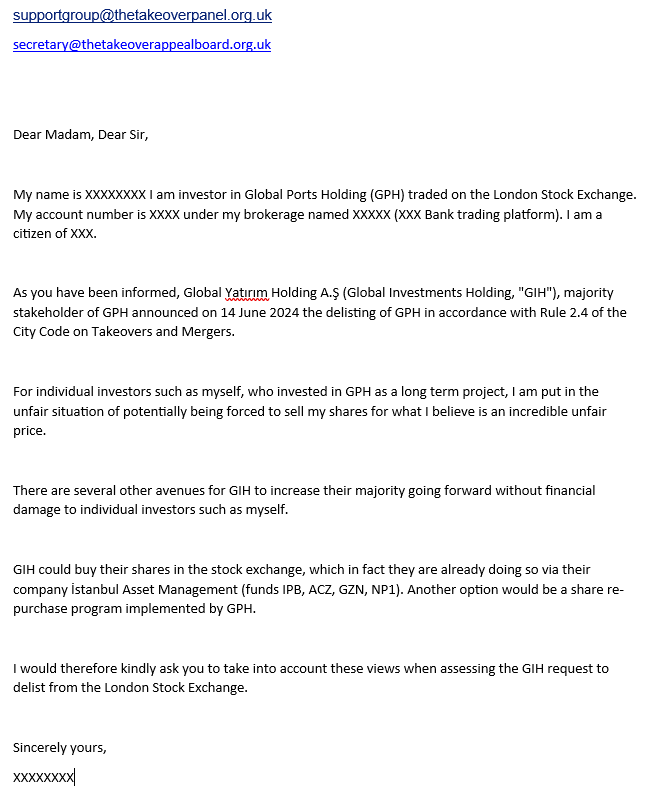ErdoganSamet's tweet photo. #GPH investors, I have prepared an email regarding the delisting of GPH. Please make the necessary changes (XXX) and send the same email to the below email addresses. May be we can affect their decision making progress and make them to reject this request.@Ayhan_Ozcn https://t.co/C9aUXDQLKf